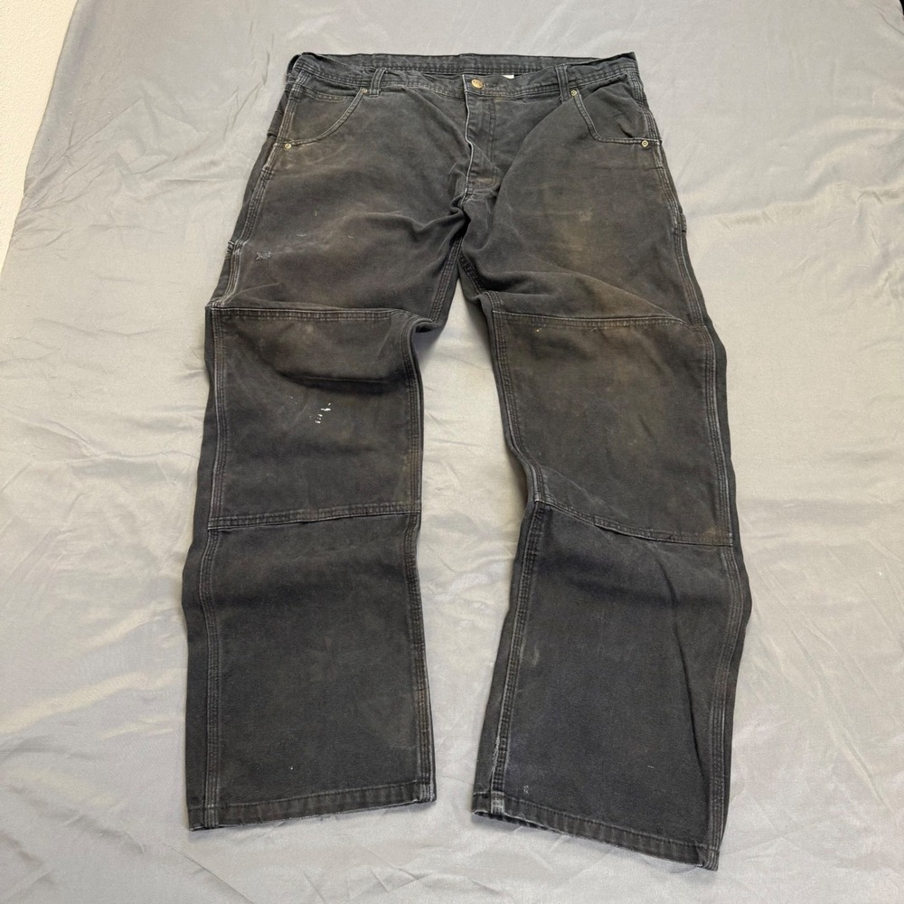 Key Apparel Mens Black Double Knee Carpenter Work Pants 36x34 Distressed Canvas